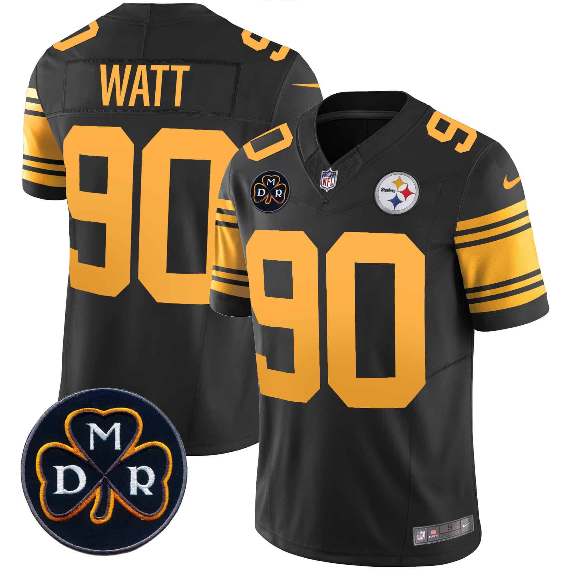 Men Pittsburgh Steelers #90 Watt Black 2024 Nike DMR Patch Vapor Limited NFL Jersey style 1
